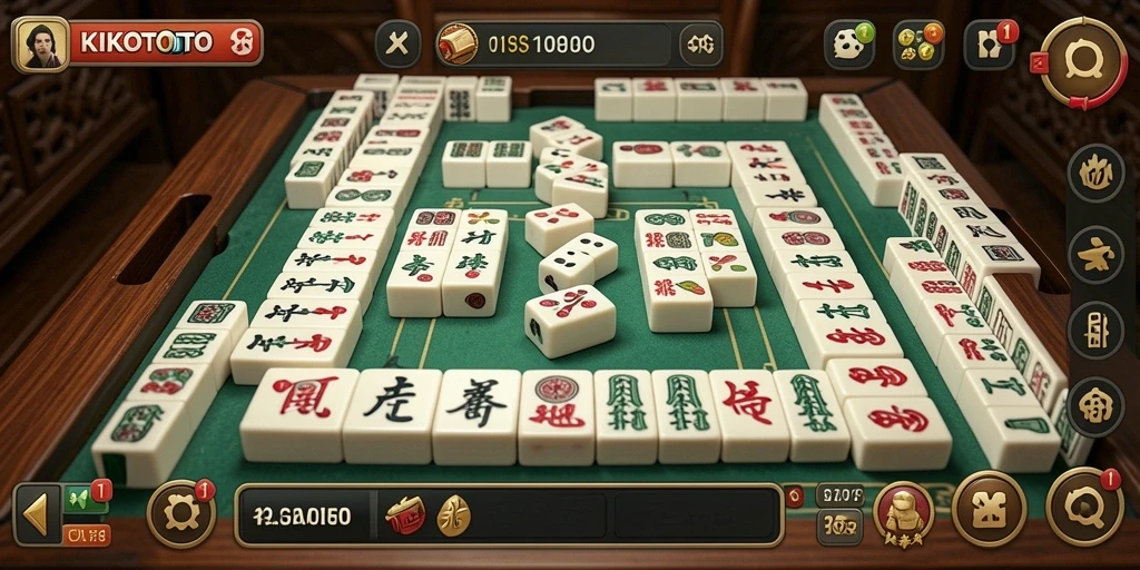 Screenshot gameplay KIKOTOTO yang menunjukkan papan Mahjong yang penuh warna.